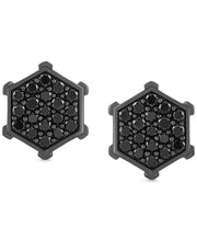 [1 Ct. T.W.] Men's Black Diamond Hexagon Cluster Screw Back Stud Earrings