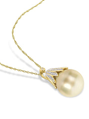 [14K] Yellow Gold Cultured Pearl & Diamond Necklace