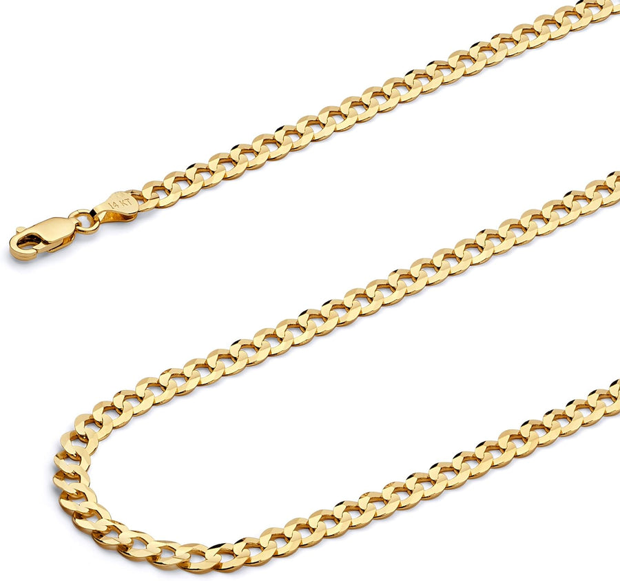 [14K, 3.5Mm] Solid Yellow Gold Solid Cuban Curb Chain Necklace with Lobster Claw Clasp