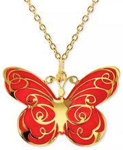 [14K] Gold Enamel Butterfly 18" Pendant