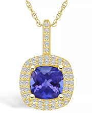 [14K] Tanzanite (2-1/3 Ct. T.W.) & Diamond (1/2 Ct. T.W.) Halo Pendant Necklace