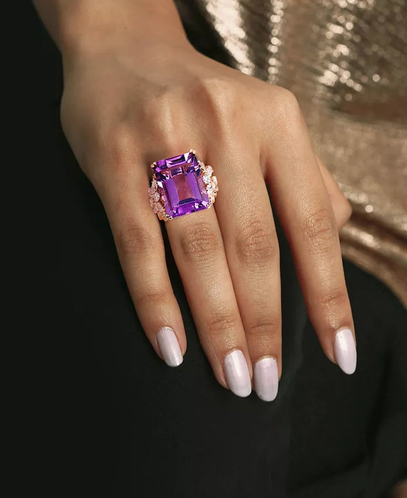 [14K] Rose Gold Amethyst (20 Ct. T.W.) & Diamond (1-3/4 Ct. T.W.) Floral Ring