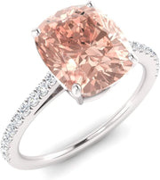 [2.02 Ct] Sterling Silver Cushion Cut Natural and Certified Cushion Cut Morganite and Diamond Engagement Ring