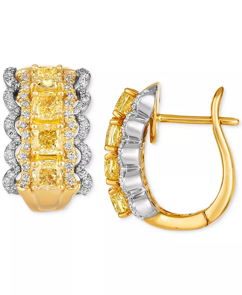 [14K] Gold & Platinum Coutureâ® Sunny Yellow Diamond (1-3/4 Ct. T.W.) & Vanilla Diamond (3/8 Ct. T.W.) Hoop Earrings