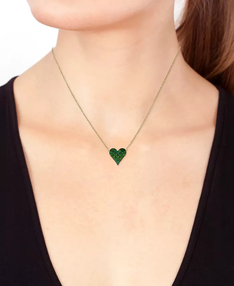 [14K, 3/8 Ct. T.W.] Gold Emerald Heart Pendant