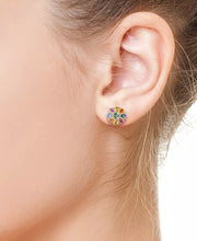 [14K] Gold Multi-Sapphire (3-7/8 Ct. T.W.) & Diamond (1/4 Ct. T.W.) Flower Stud Earrings