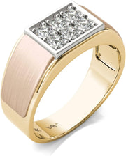 [14K, 1/2 Ctw] Gold Natural Diamonds Mens Wedding Band Ring