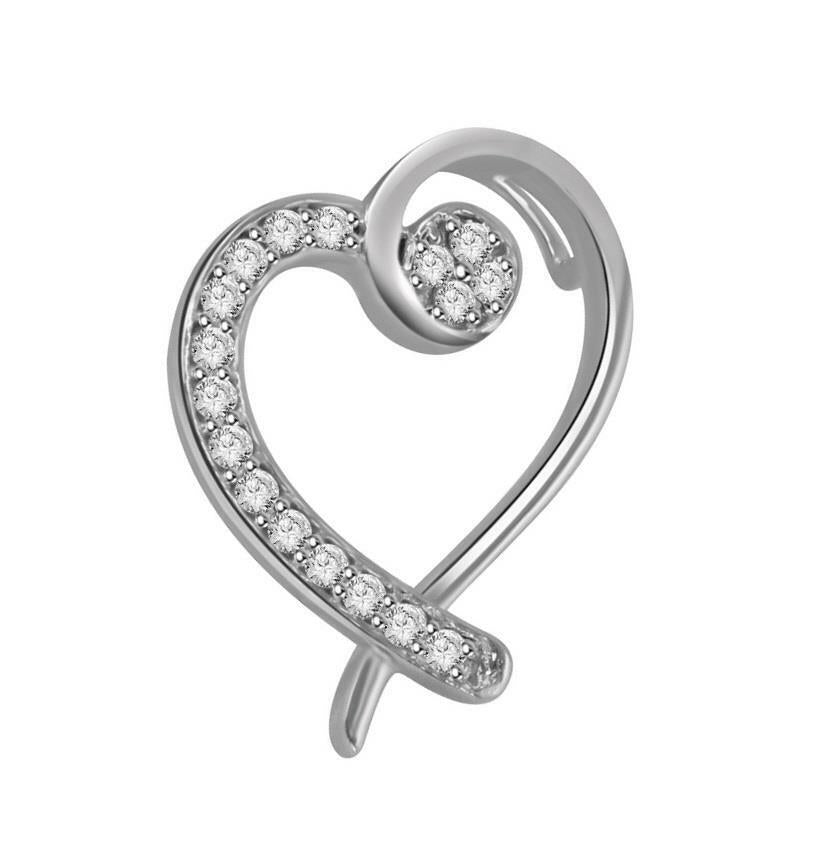 [14K, 0.20 Ct] White Gold Pave Set Love of Heart Natural Diamond Pendant Necklace