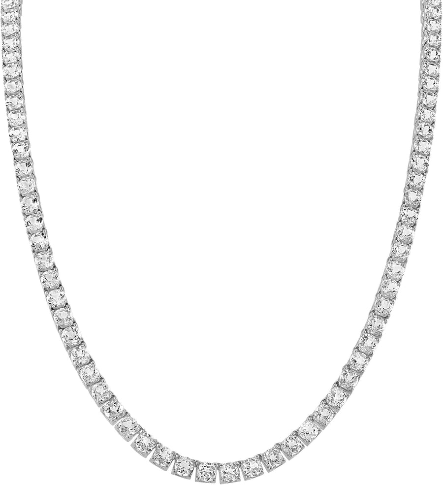 [5Mm] Black Rhodium Plated Sterling Silver Tennis Necklace Inset  With White Topaz Tennis Necklace