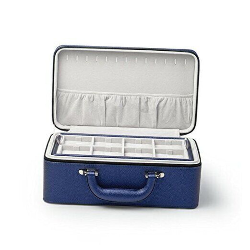 Leather Jewelry Box Handmade Travel Jewelry Organizer Storage Case Holder Blue