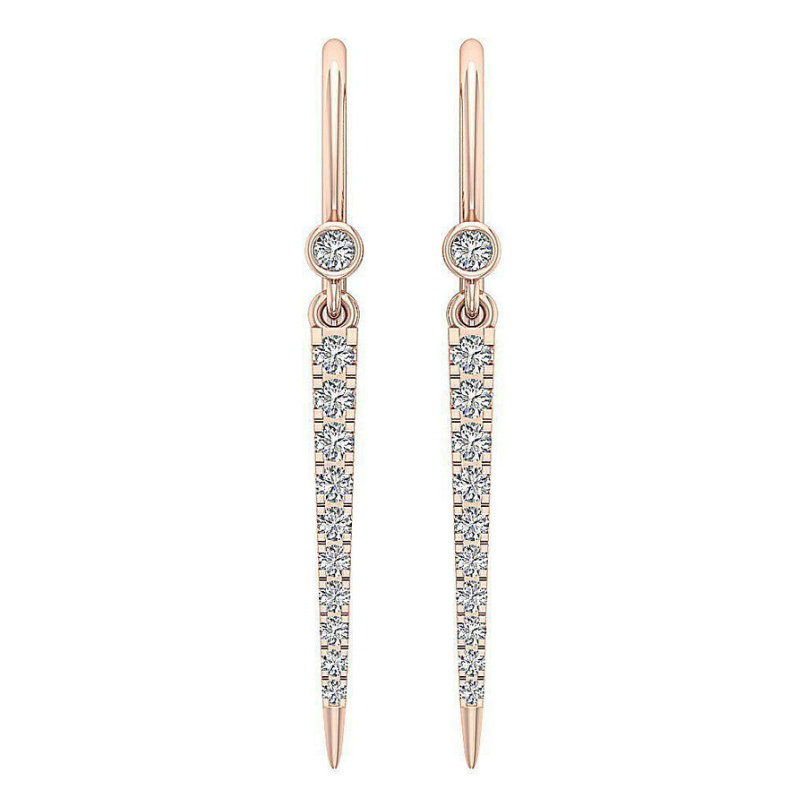 [14K, 0.30 Ct] White Gold Prong Bezel Chandelier Earrings With Round Diamonds