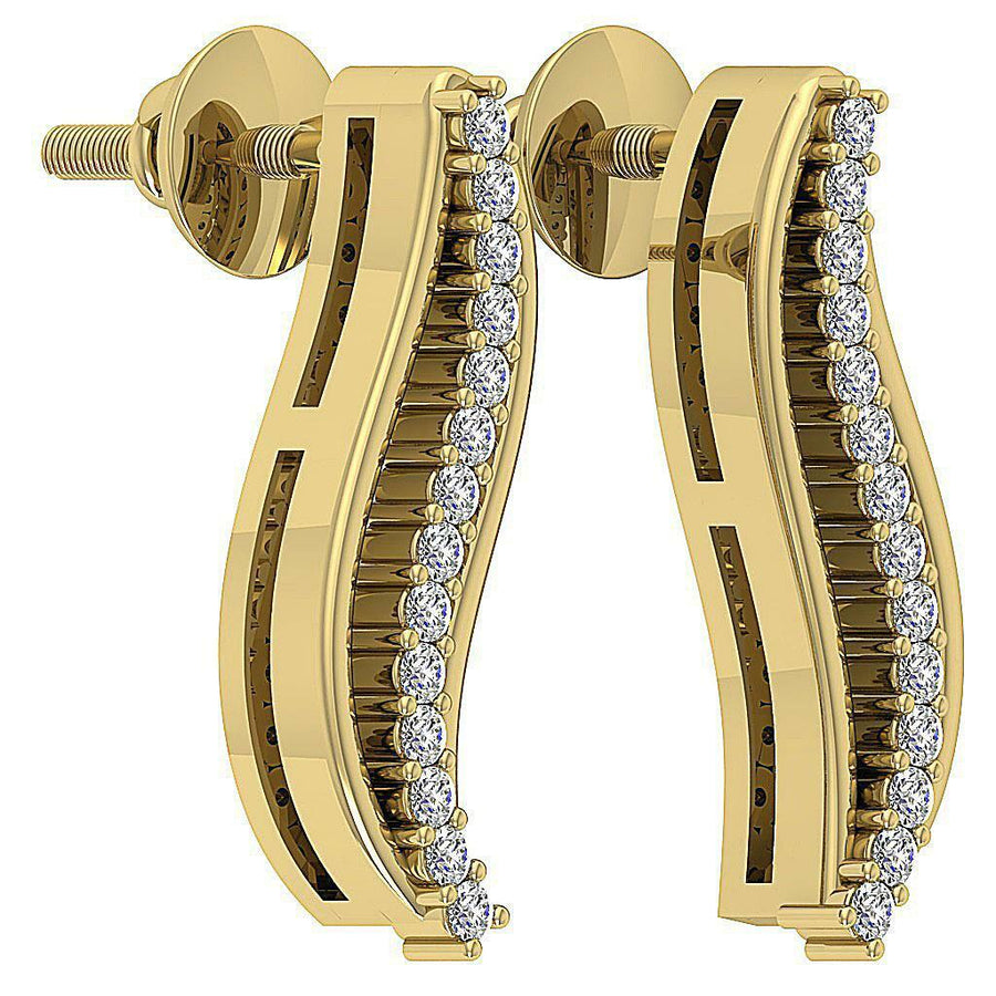 [14K, 0.15 Ct] Gold Fashion Huggie Earrings With Natural Diamonds