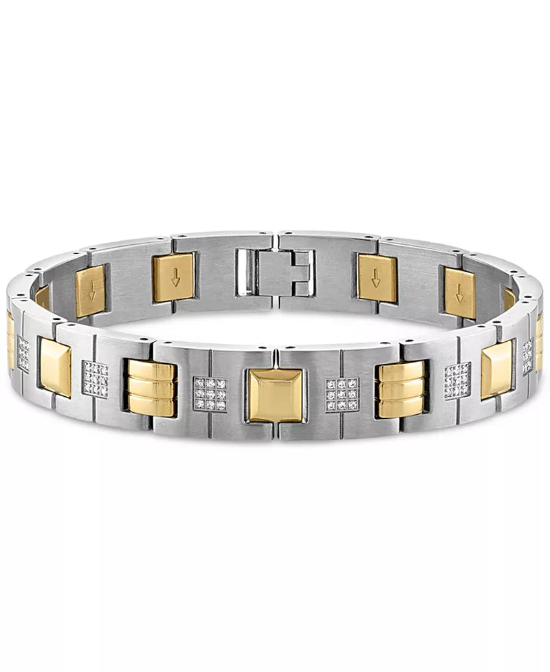 [1/2 Ct. T.W.] Stainless Steel and Gold-Tone Ion-Plate Mens Diamond Watch Link Bracelet