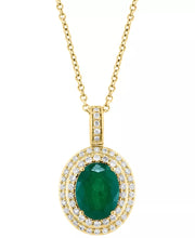 [14K] Gold  Emerald (1-1/2 Ct. T.W) & Diamond (1/3 Ct. T.W.) Oval Halo Necklace