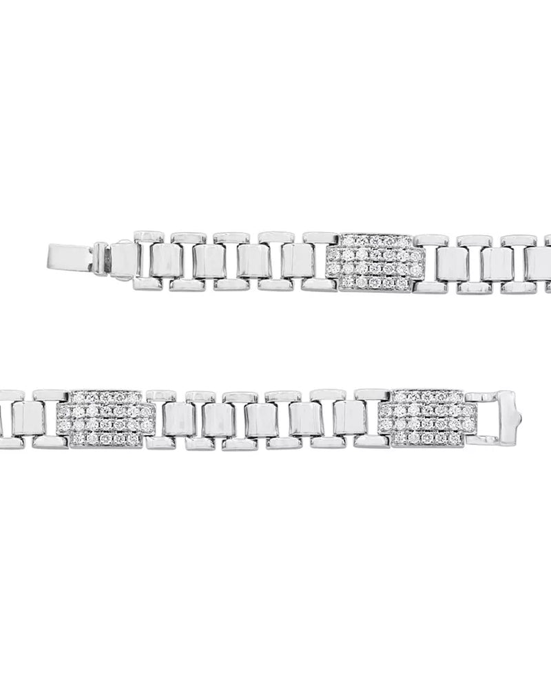 [10K, 2 Ct. T.W.] White Gold Men's Diamond Cluster Link Chain Bracelet