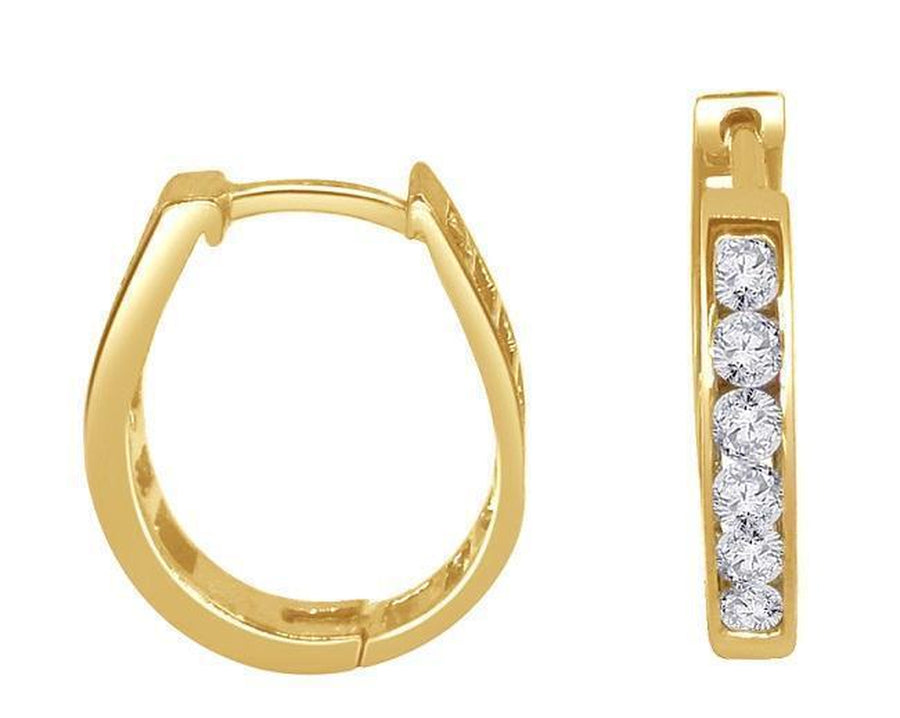 Solid Yellow Gold Channel Set Hoops Earrings