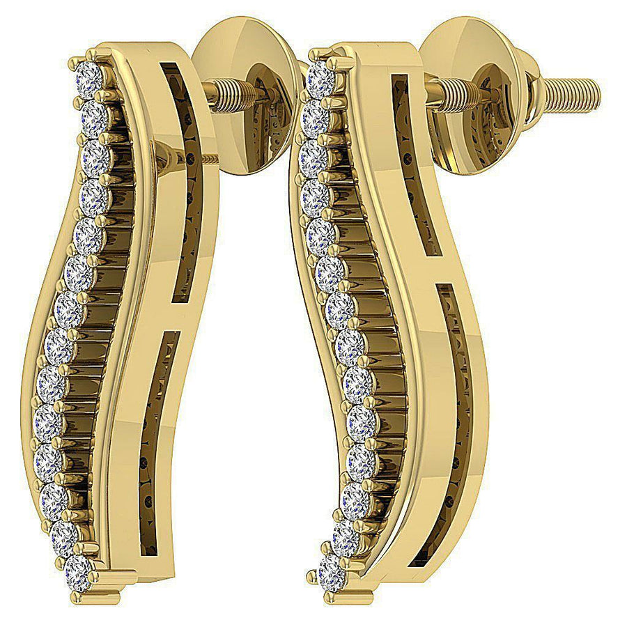 [14K, 0.15 Ct] Gold Fashion Huggie Earrings With Natural Diamonds