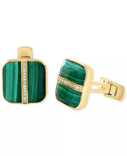 [1/6 Ct. T.W.] Gold-Plated Sterling Silver Malachite & Diamond Cufflinks