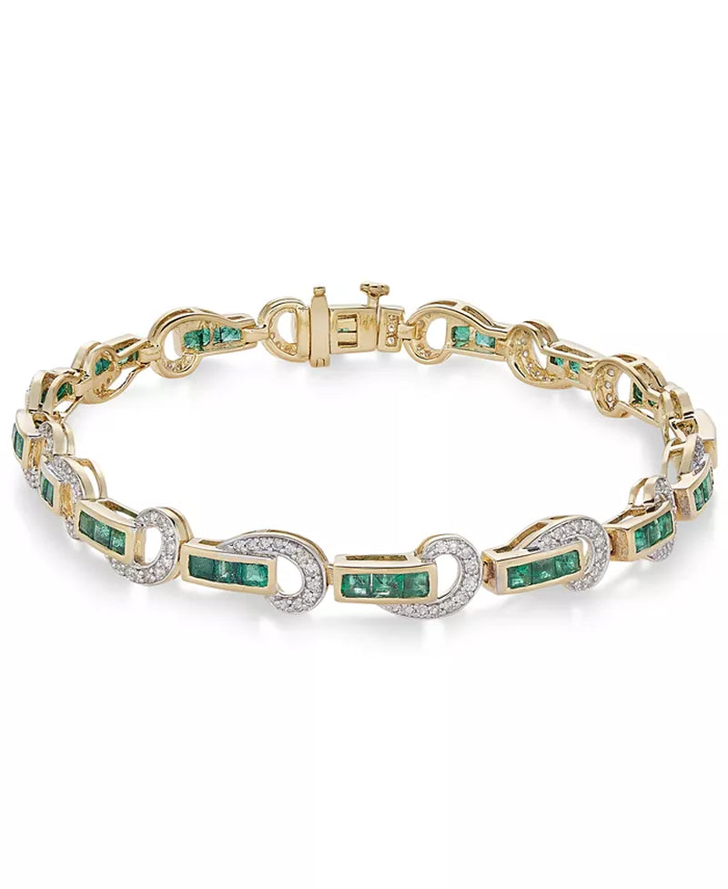 [14K] Gold Emerald (2-1/2 Ct. T.W.) & Diamond (5/8 Ct. T.W.) Swirl Link Bracelet