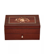 Walnut Woodgrain Jewelry Box with Florentine Marquetry Motif