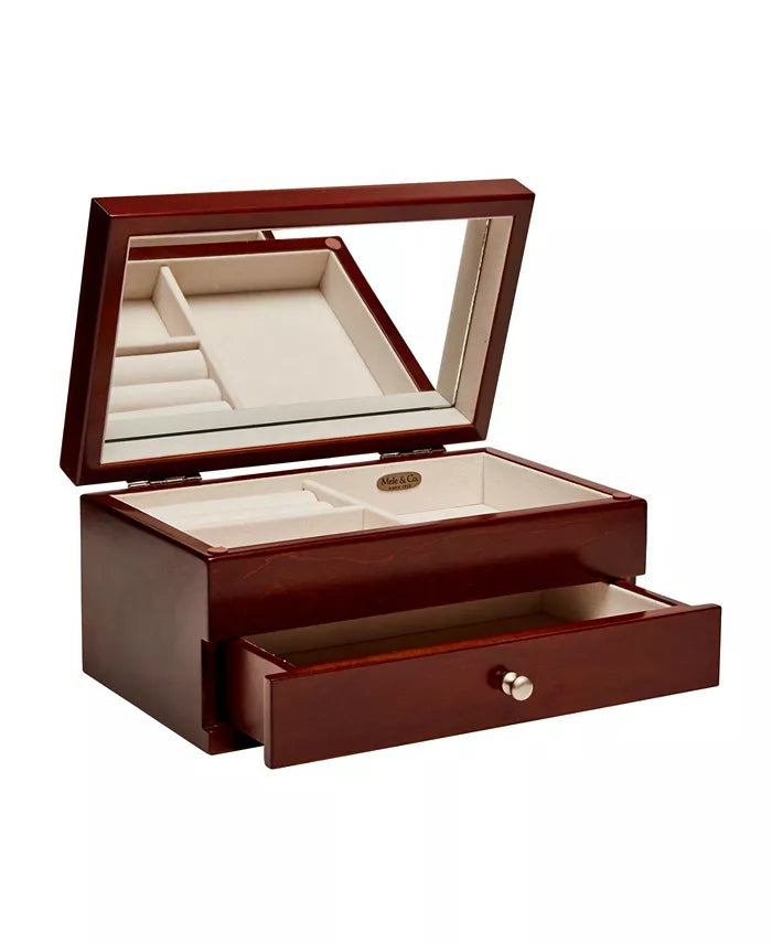 Walnut Woodgrain Jewelry Box with Florentine Marquetry Motif