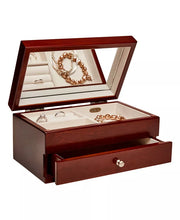 Walnut Woodgrain Jewelry Box with Florentine Marquetry Motif