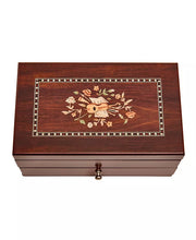 Walnut Woodgrain Jewelry Box with Florentine Marquetry Motif