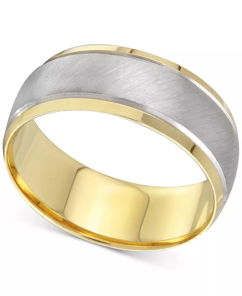 [14K] Gold & White Gold Two-Tone Brushed & Polished Men's Band