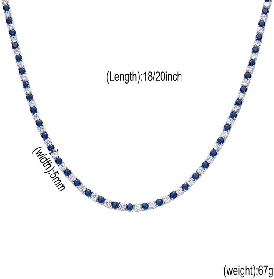 [14K, 5Mm] Gold  Tennis Chain Necklace Blue & White Moissanite Choker Necklace