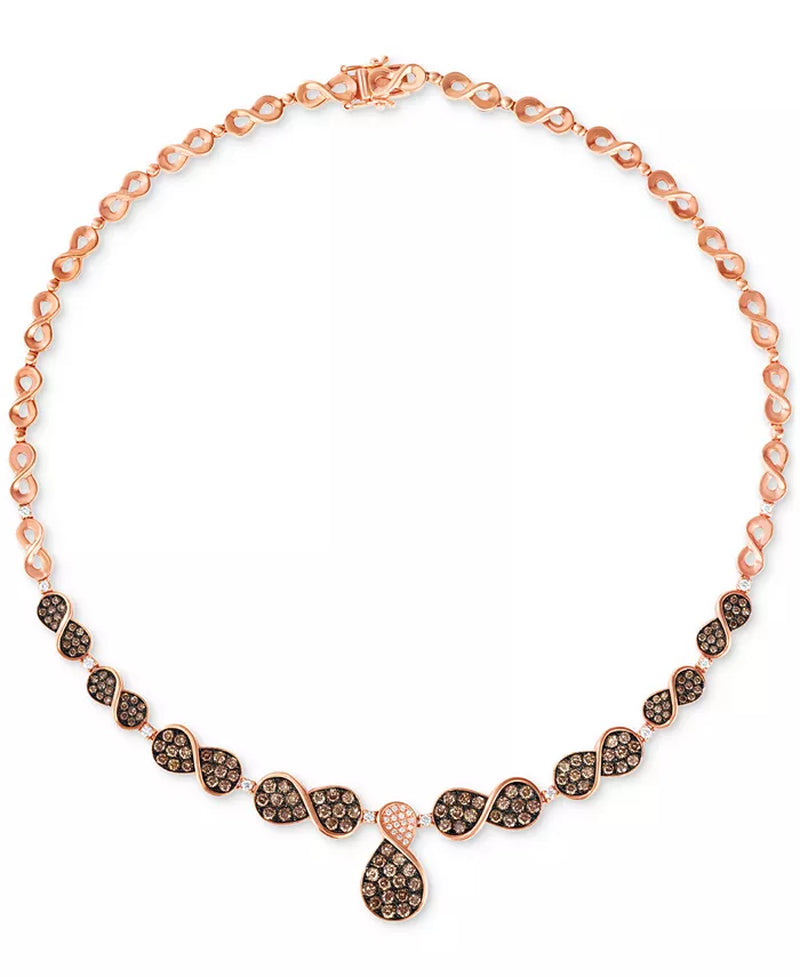 [14K, 5-3/8 Ct. T.W.] Rose Gold Chocolate Diamond & Vanilla Diamond 17" Statement Necklace