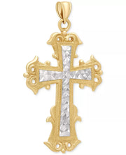 [14K] Gold Two-Tone Textured Inlay Fancy Cross Pendant