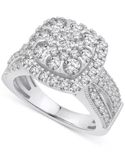 [14K, 2 Ct. T.W.] White Gold Diamond Square Cluster Engagement Ring