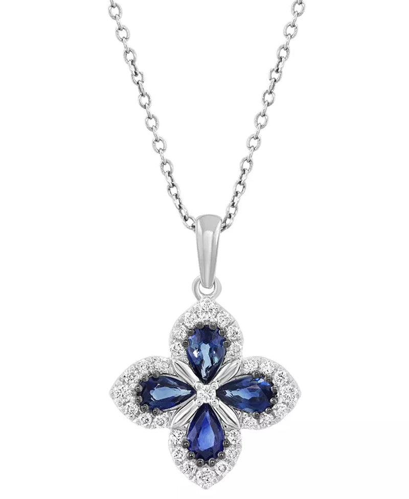 [14K] Sapphire (7/8 Ct. T.W.) & Diamond (1/5 Ct. T.W.) Flower Necklace