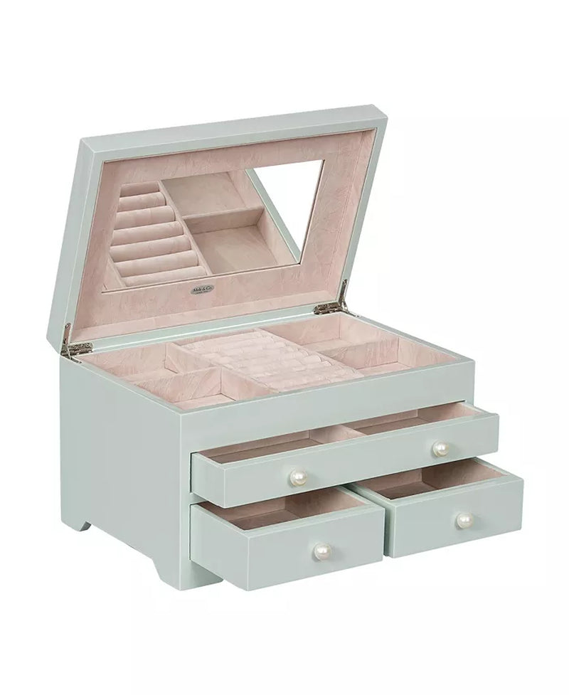 High Gloss Wooden Jewelry Box in Seafoam Finish