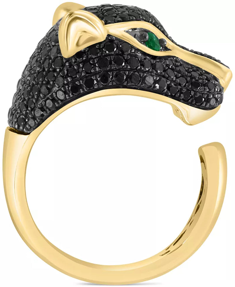 [14K] Gold Black Diamond (1-3/4 Ct. T.W.) & Emerald (1/10 Ct. T.W.) Panther Ring
