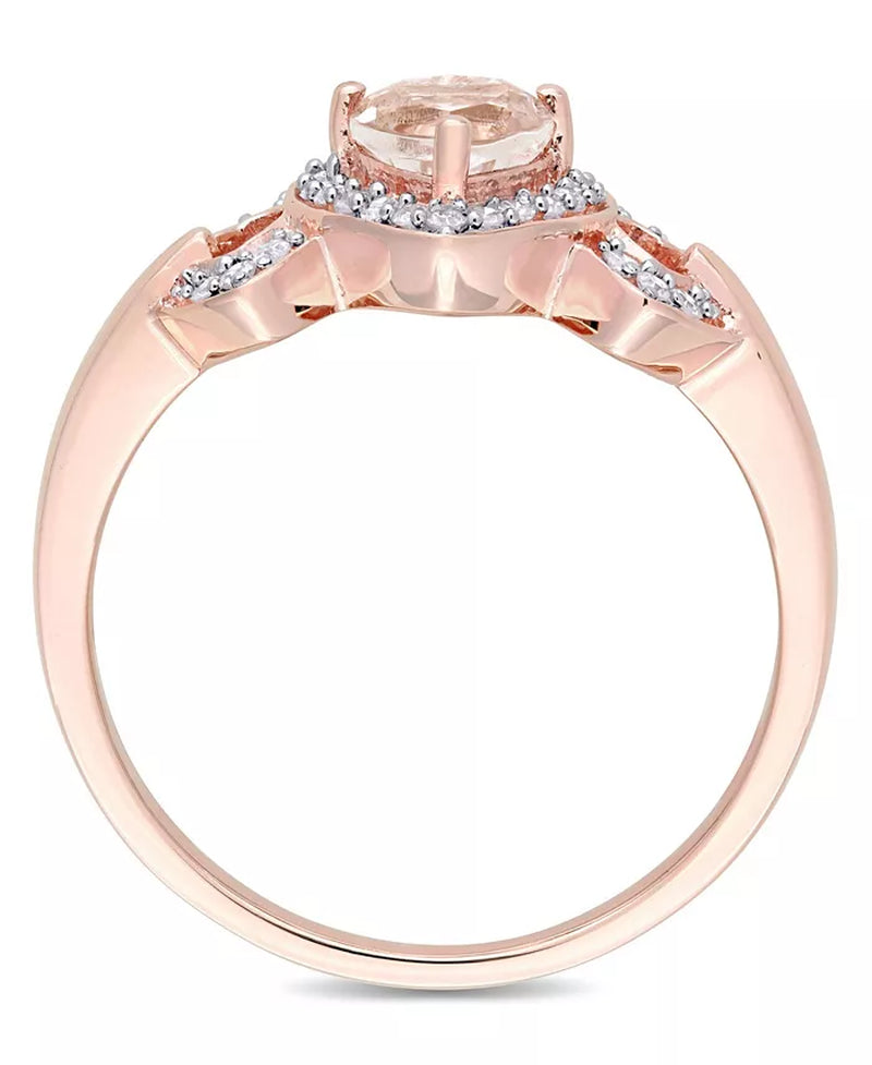 [10K, 1/8 T.C.W.] Rose Gold Morganite & Diamond Linked Heart Ring