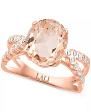 [14K] Rose Gold Morganite (3-1/10 Ct. T.W.) & Diamond (1/5 Ct. T.W.) Crisscross Ring