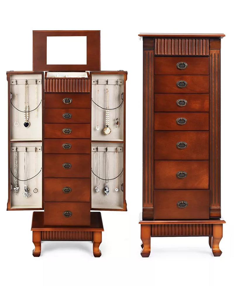 Wooden Jewelry Armoire Cabinet Organizer with Drawers and Swing Doors