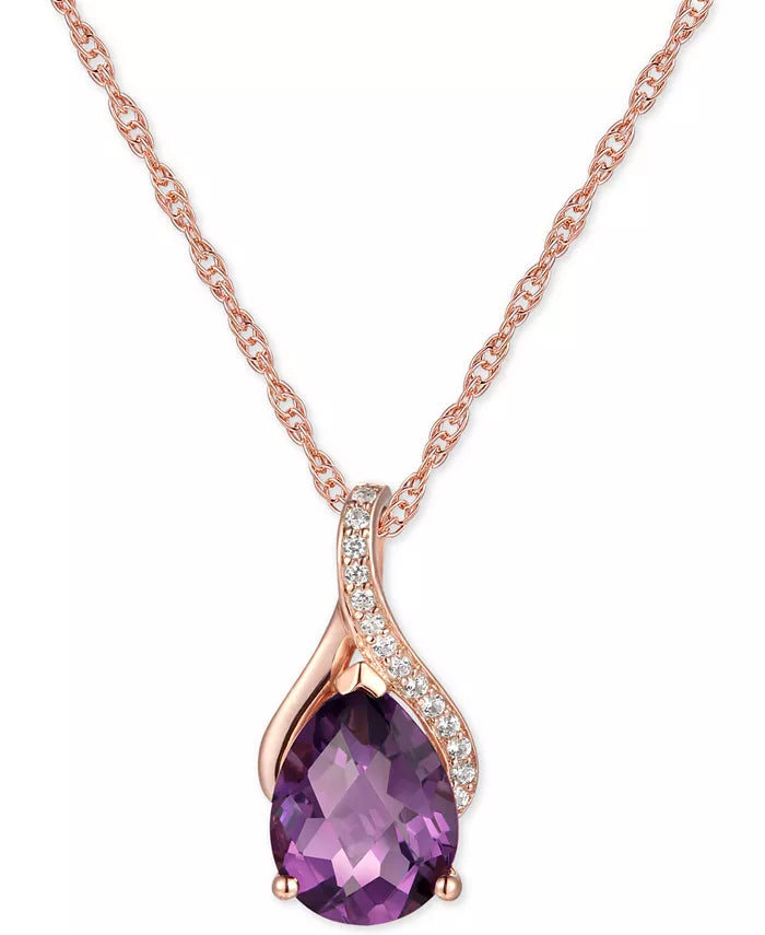 [14K] Rose Gold Amethyst (1-1/2 Ct. T.W.) & Diamond (1/20 Ct. T.W.) 18" Pendant Necklace