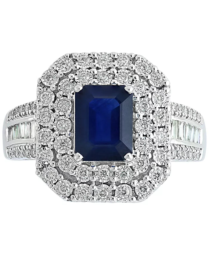 [14K] White Gold Sapphire (1-1/2 Ct. T.W) & Diamond (1/2 Ct. T.W) Ring