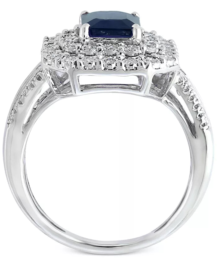 [14K] White Gold Sapphire (1-1/2 Ct. T.W) & Diamond (1/2 Ct. T.W) Ring