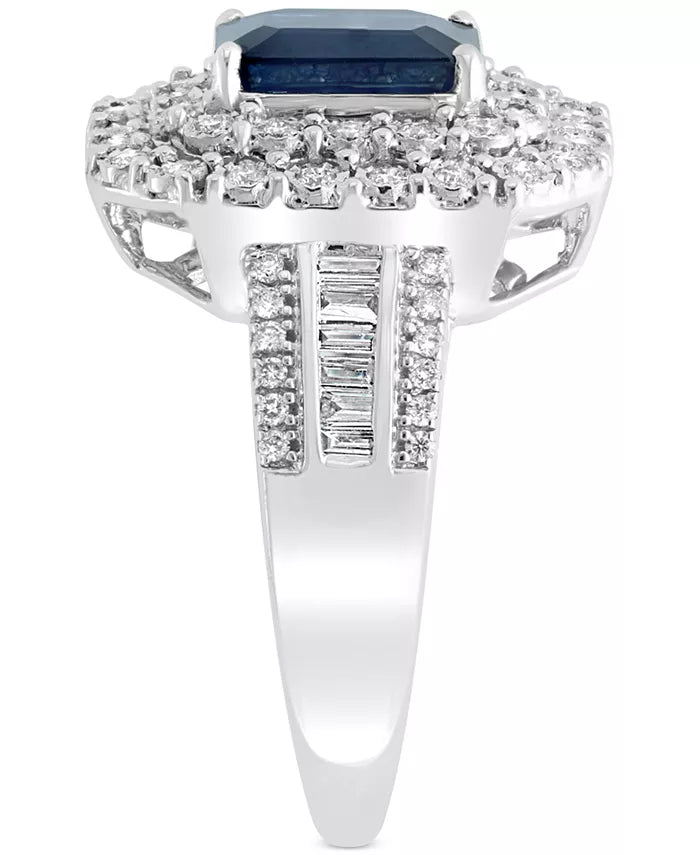 [14K] White Gold Sapphire (1-1/2 Ct. T.W) & Diamond (1/2 Ct. T.W) Ring