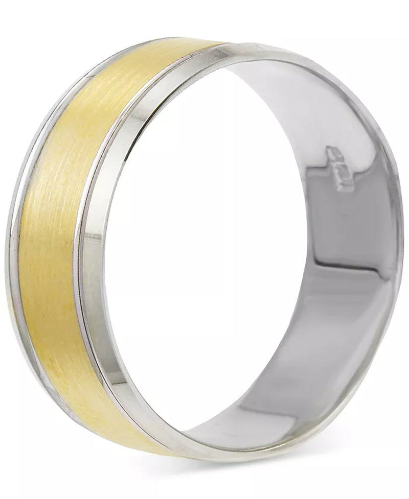 [14K] Two-Tone Gold Men's Textured & Smooth Band