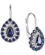 [14K] White Gold Sapphire (1-3/4 Ct. T.W.) & Diamond (1/6 Ct. T.W.) Teardrop Leverback Drop Earrings