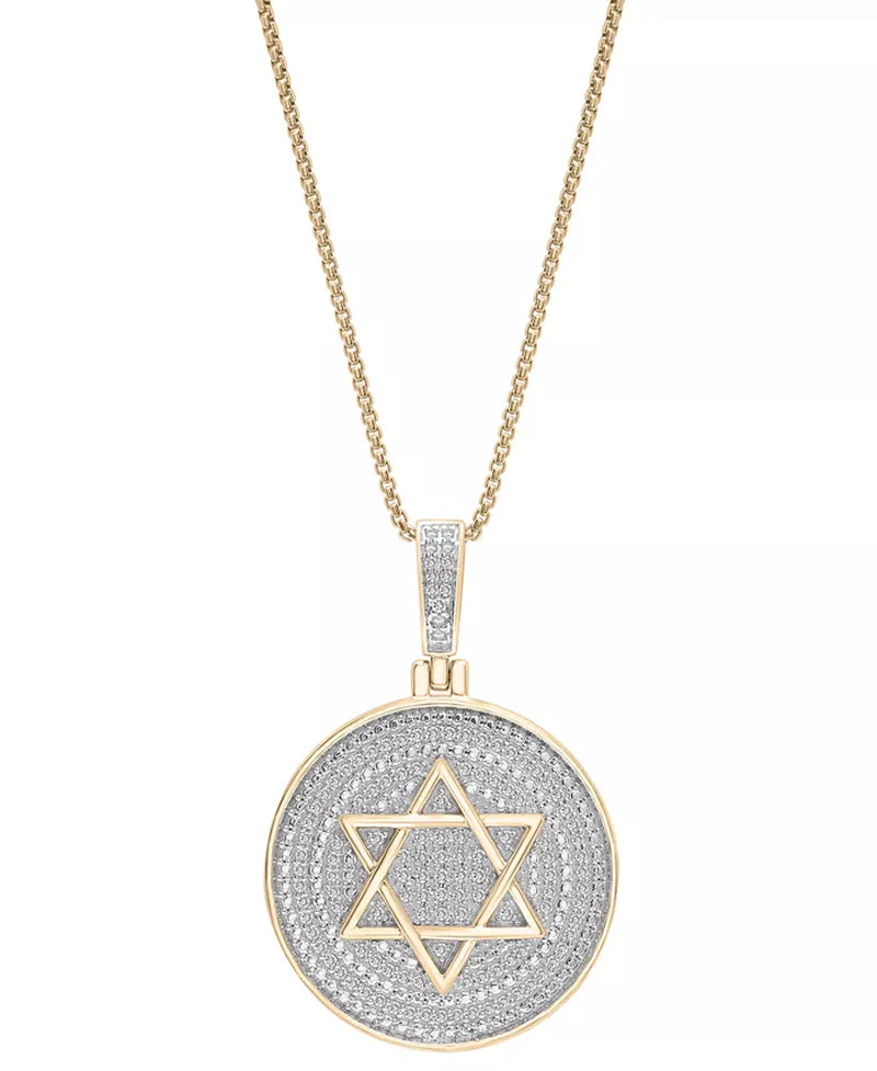 [14K, 1/2 Ct. T.W.] Gold-Plated Sterling Silver & Sterling Silver Diamond Star of David Disc Pendant