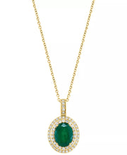 [14K] Gold  Emerald (1-1/2 Ct. T.W) & Diamond (1/3 Ct. T.W.) Oval Halo Necklace