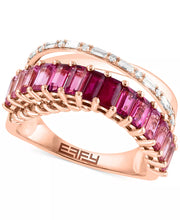 [14K] Rose Gold  Ruby (1/3 Ct. T.W.), Pink Tourmaline (1-1/10 Ct .T.W.) & Diamond (1/8 Ct. T.W.) Ombrã© Crossover Ring