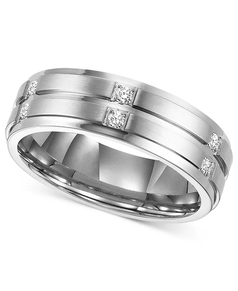 Men'S Diamond Wedding Band Ring in Stainless Steel (1/6 Ct. T.W.)