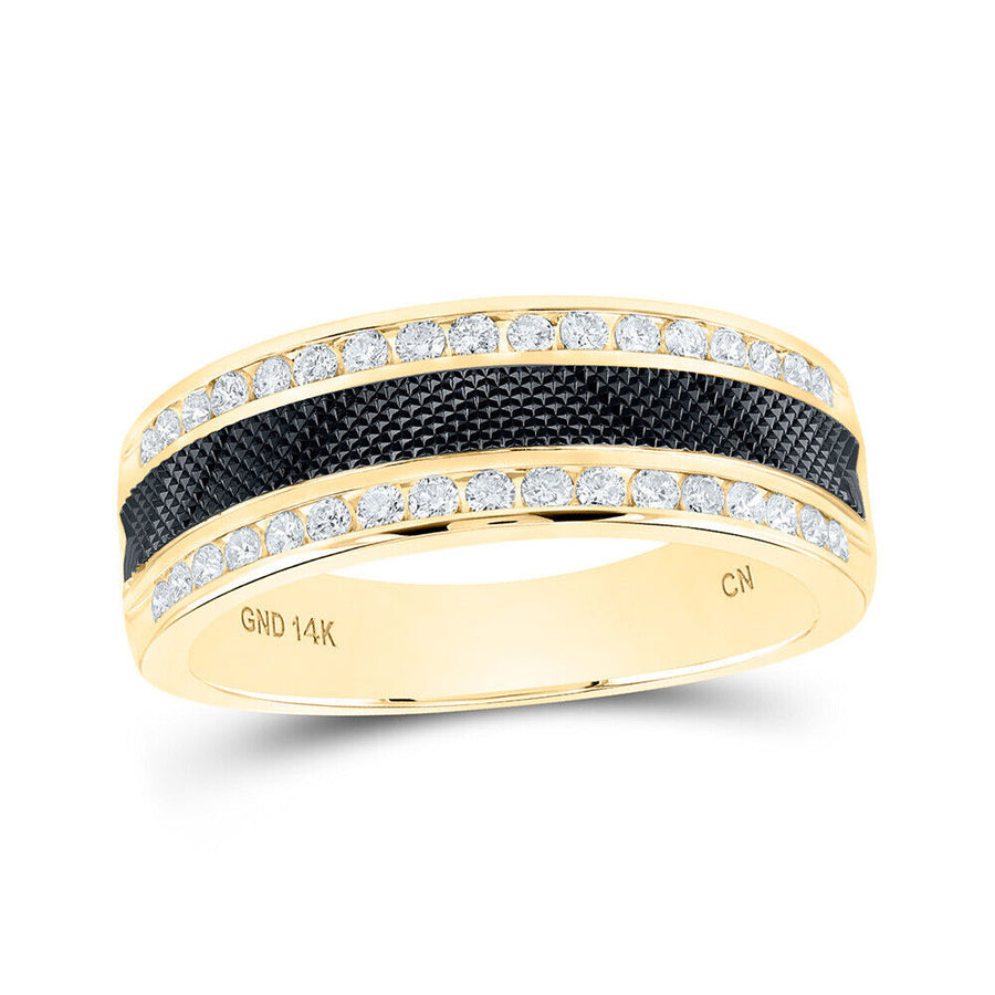 14Kt Yellow Gold Mens round Diamond Wedding Double Row Band Ring 1/2 Cttw