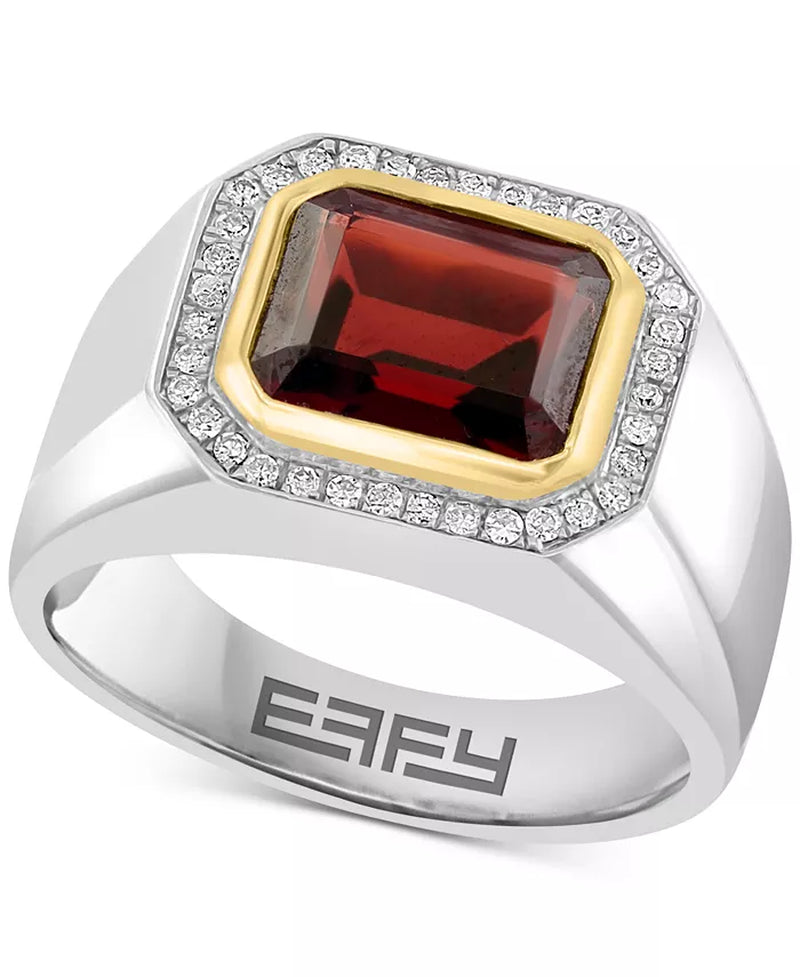 Garnet (4-1/10 Ct. T.W.) & Diamond (1/6 Ct. T.W.) Ring in Sterling Silver & 14K Gold-Plate